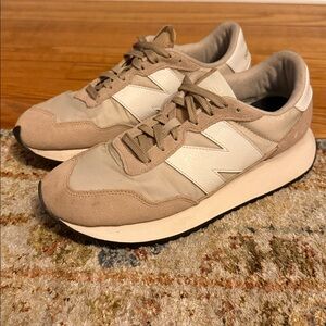New Balance 237 Tan and White Athletic Shoes